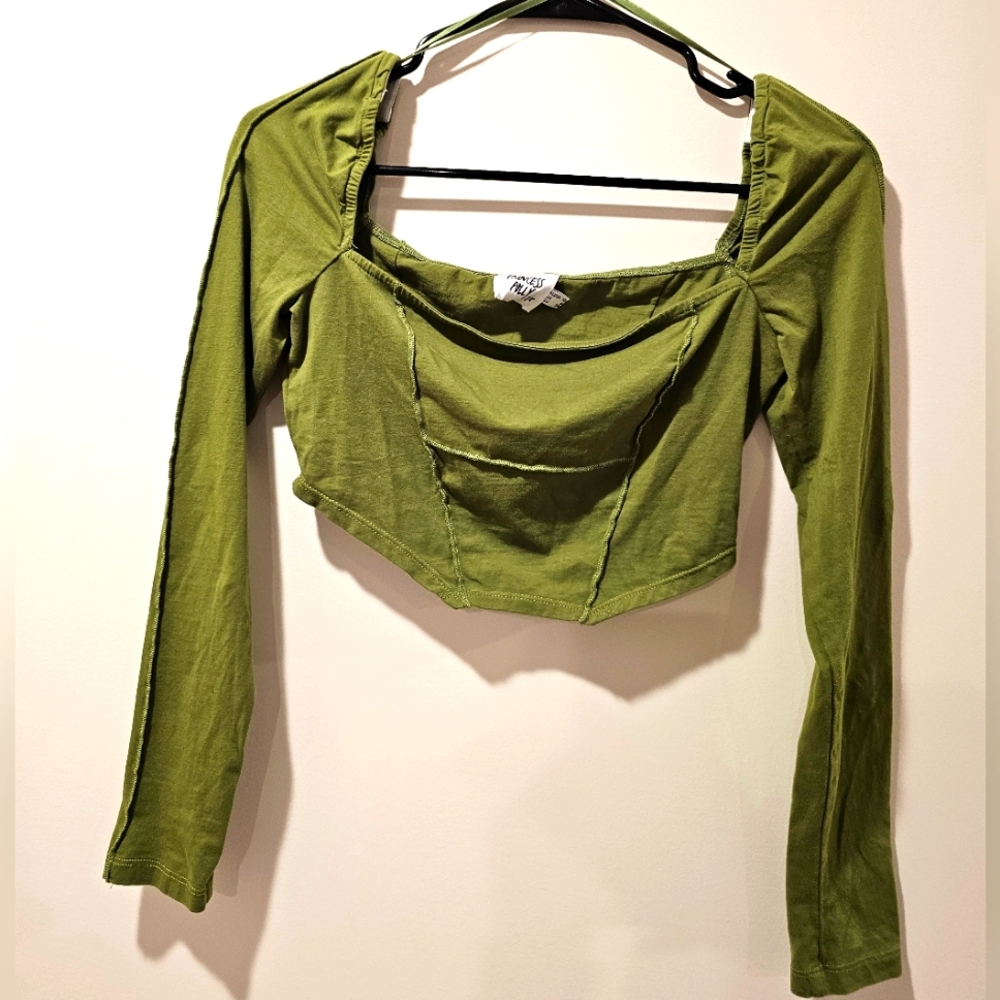 Princess Polly Olive Green Long Sleeve Crop Top Size 6